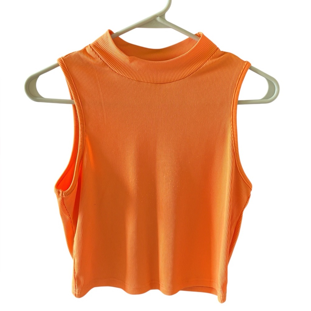 Orange Mock Neck Ribbed Top